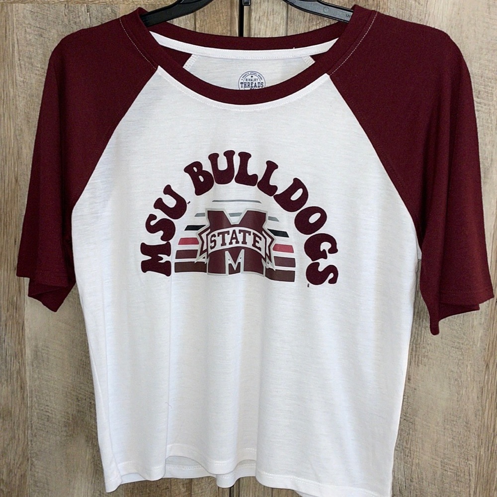 MSU Bulldogs M 8/10 crop top Mississippi State - poly rayon NWT lightweight